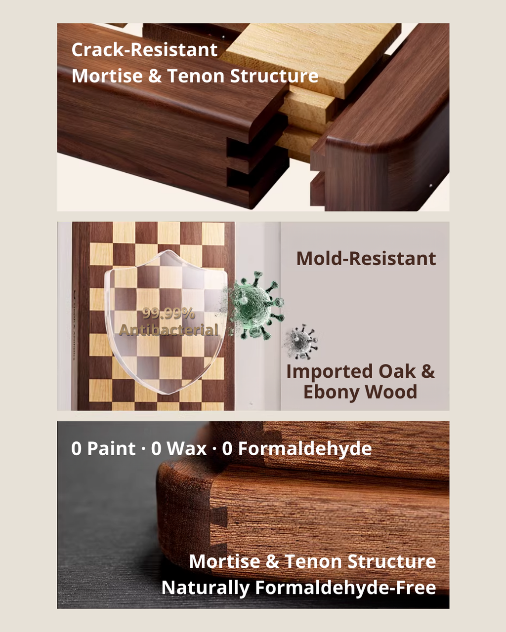 Mortise & Tenon End-Grain Ebony Cutting Board – Durable & Antibacterial