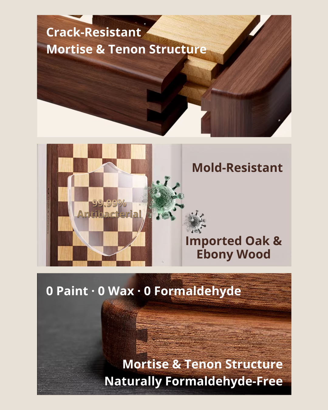Mortise & Tenon End-Grain Ebony Cutting Board – Durable & Antibacterial