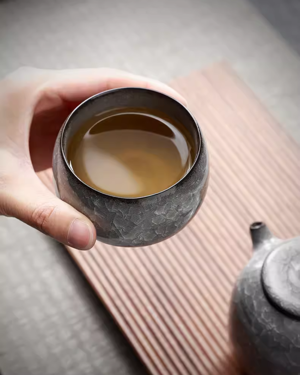 Black Ice Blossom Ceramic Tea Cup for Mindful Daily Rituals