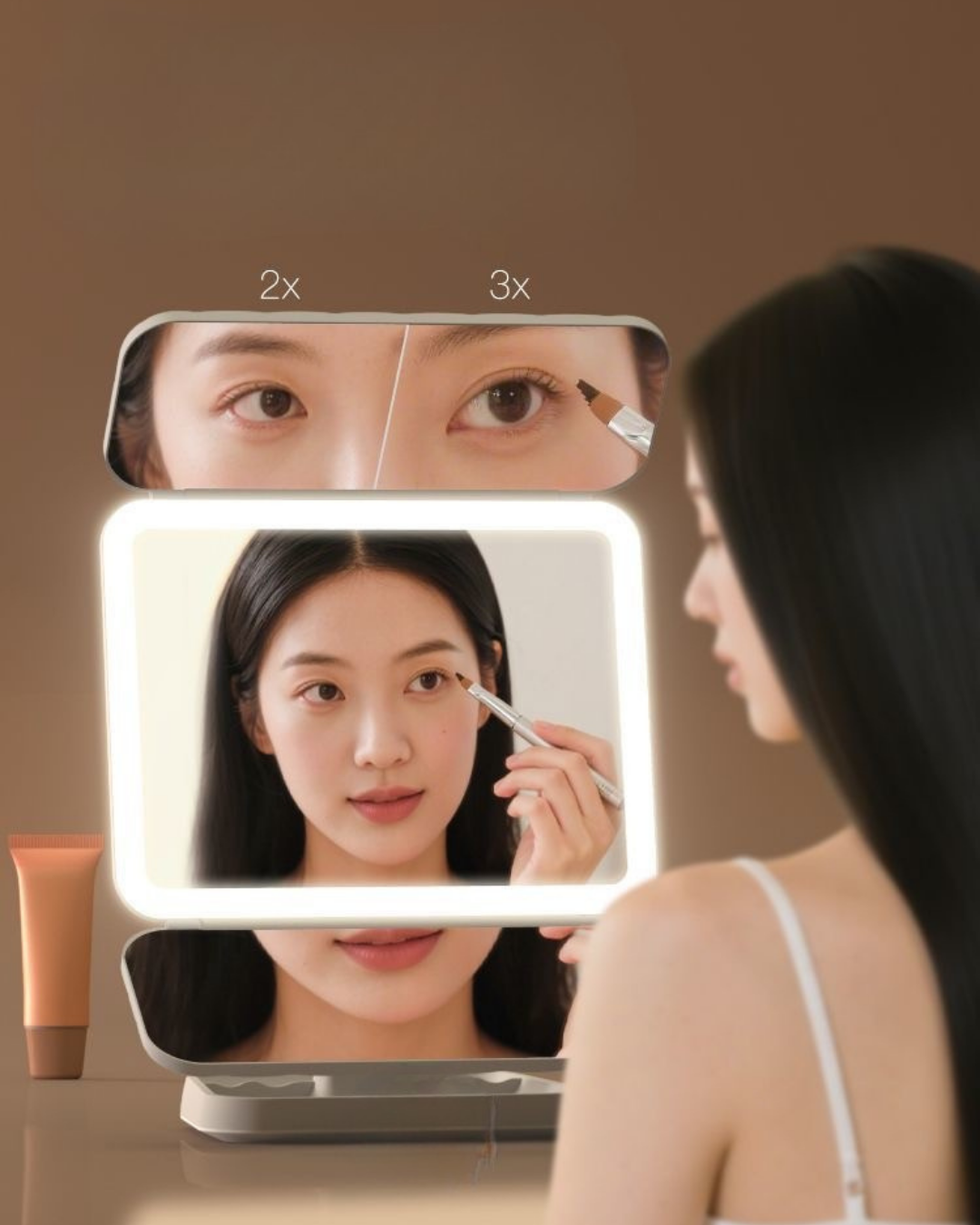 LED Makeup Mirror – 4K HD, Adjustable Lighting & Foldable Design