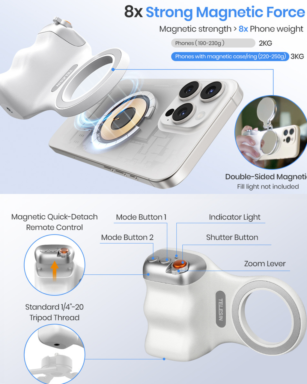 Magnetic Phone Camera Grip with Fill Light for Vlogging