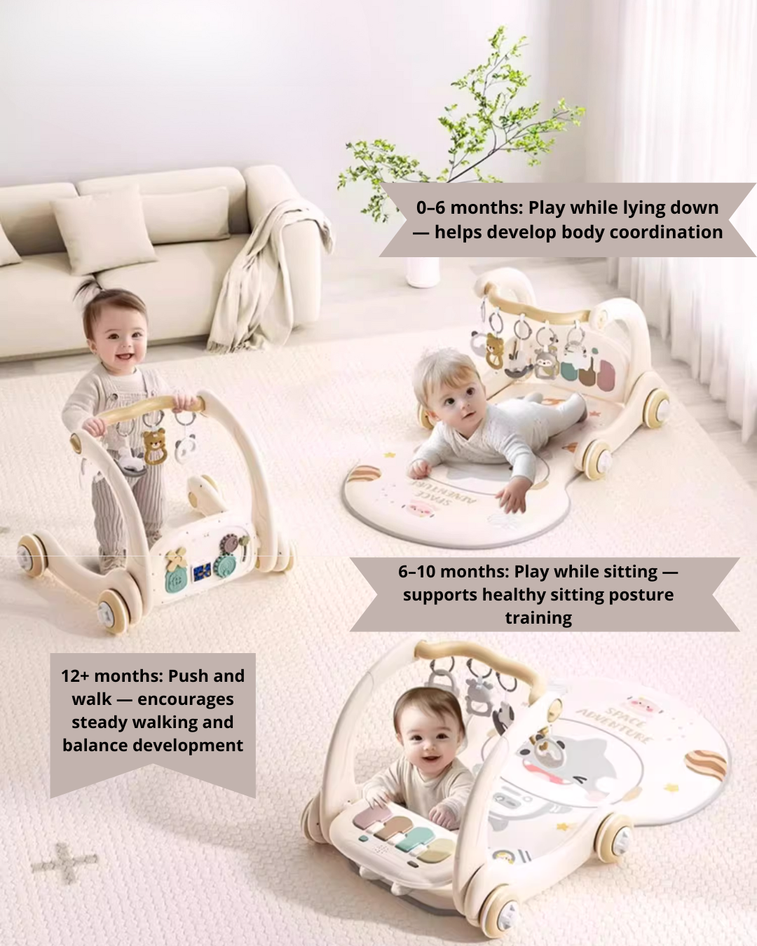 5-in-1 Baby Activity Gym & Walker for Infant Development & First Steps