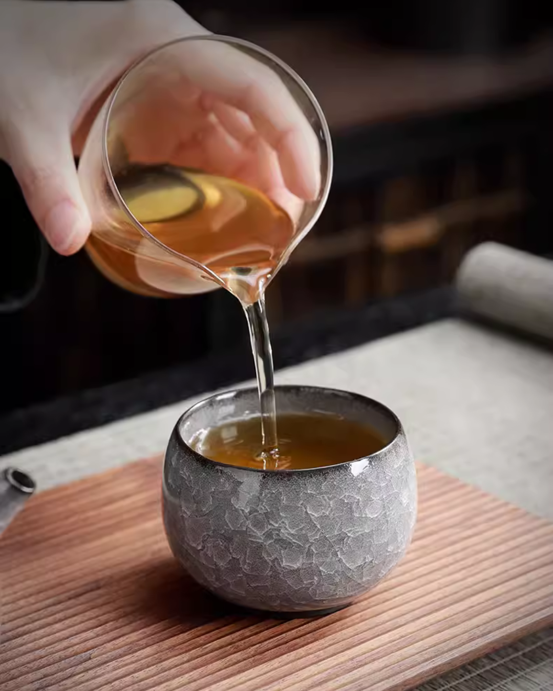 Black Ice Blossom Ceramic Tea Cup for Mindful Daily Rituals