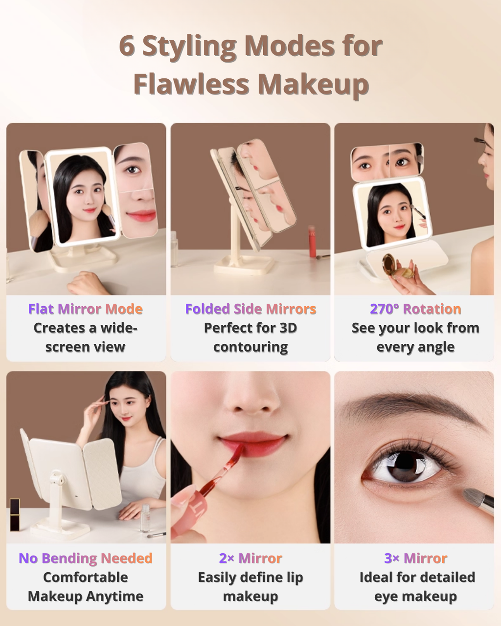 LED Makeup Mirror – 4K HD, Adjustable Lighting & Foldable Design