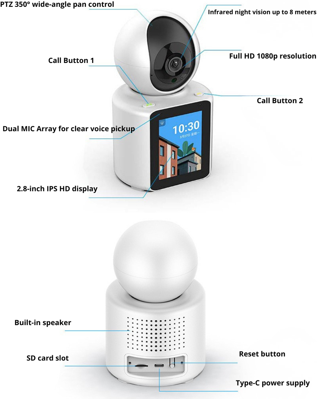 AI Smart 360° PTZ Video Call Camera – 2.5K HD & Human Detection