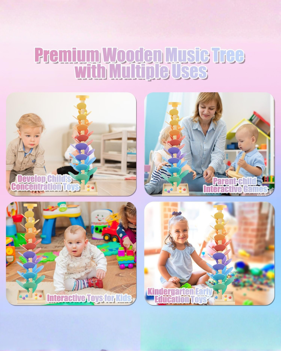 Colorful Montessori Wooden Marble Music Tree – Hands-On Learning for Kids
