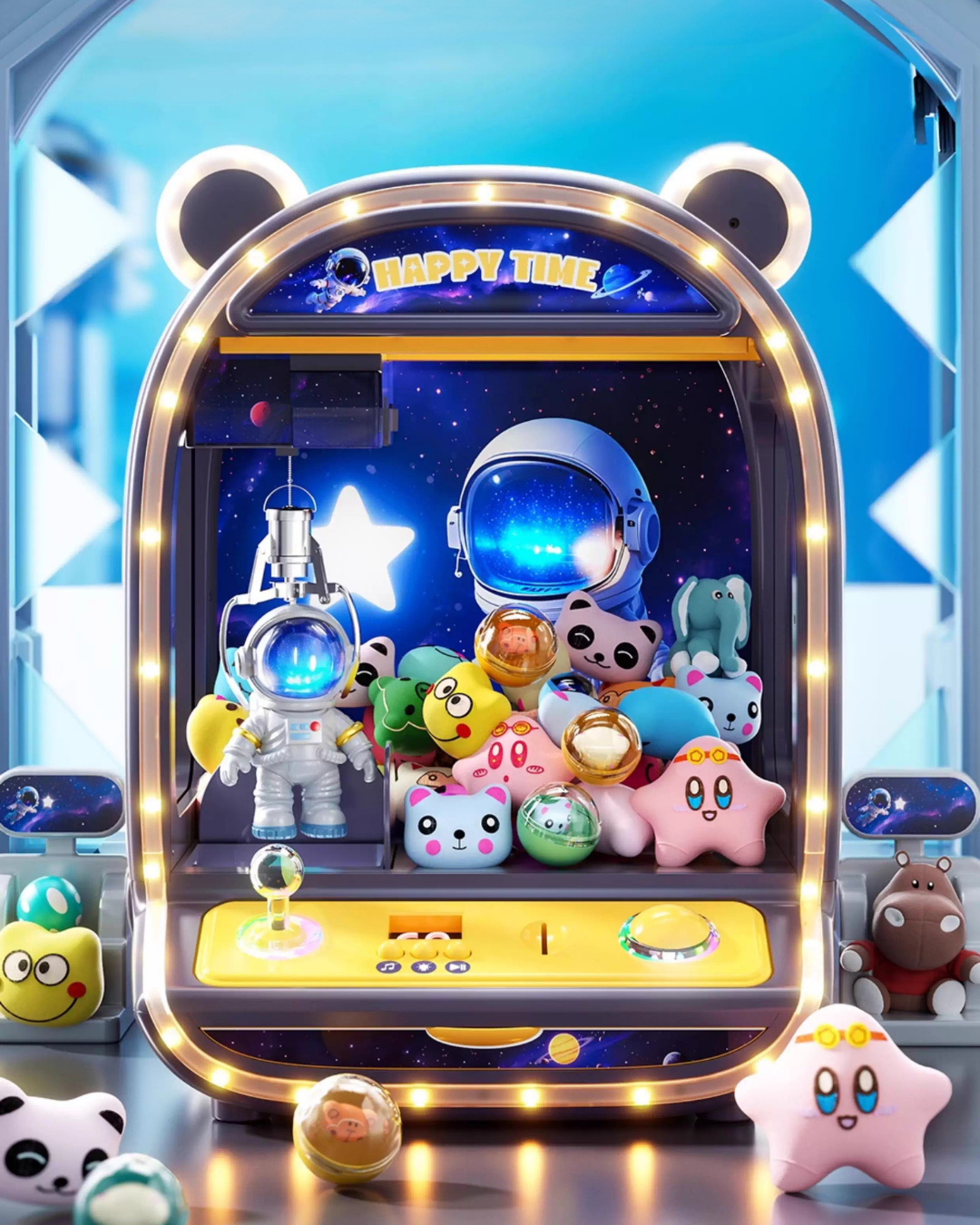 Space Theme Claw Machine Toy — Joystick, LED Lights & Alloy Claw Grip