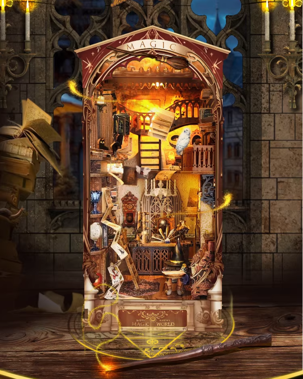 Magic World DIY Book Nook Kit with LED Lights for Bookshelves