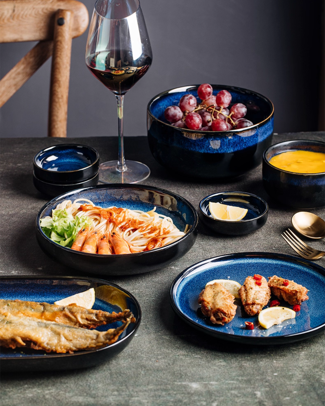 Artisan Nordic Starry Sky Dinnerware Set – Unique Blue Tableware