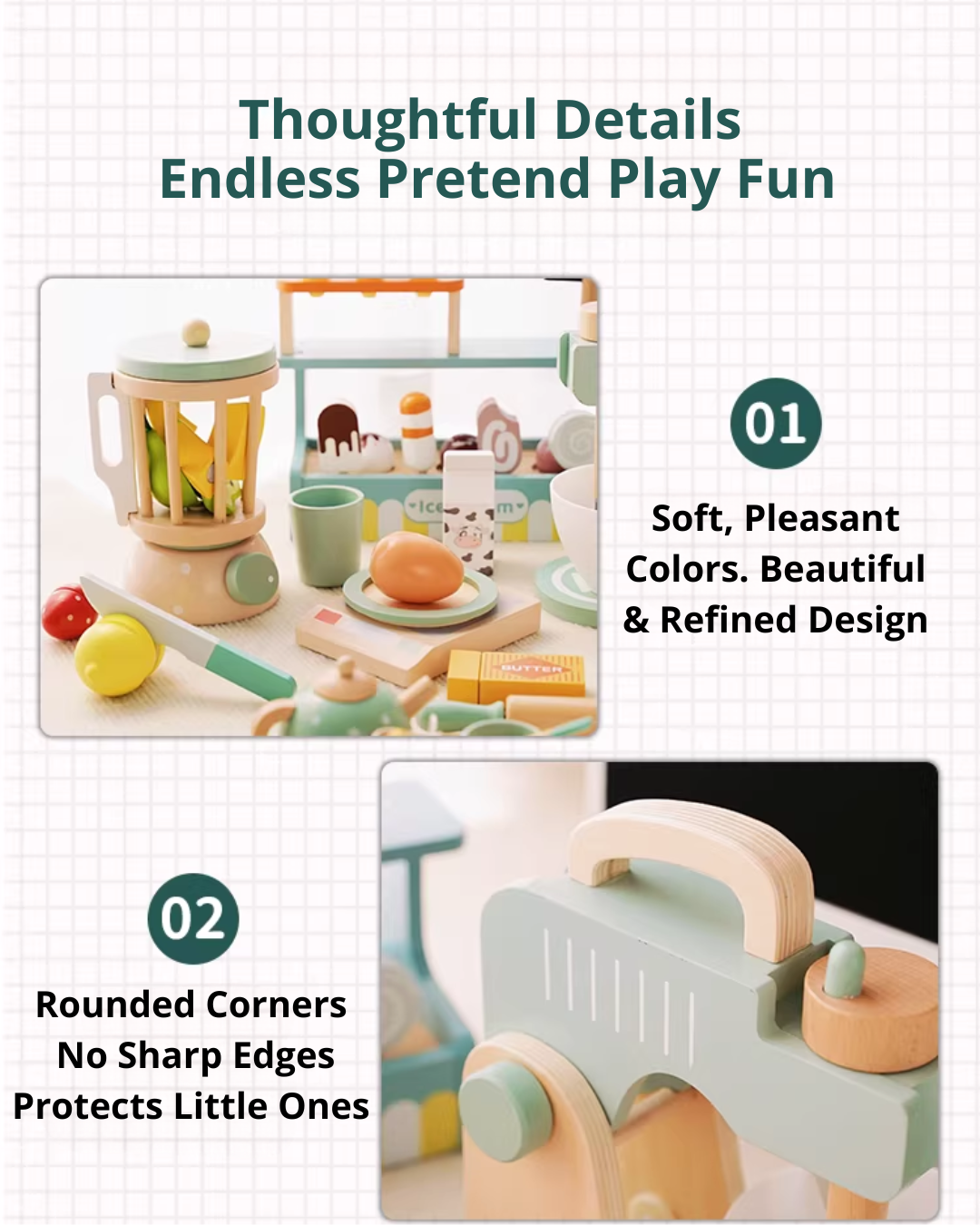 Nordic Wooden Pretend Kitchen & Tea Set for Toddlers – Role Play Toy