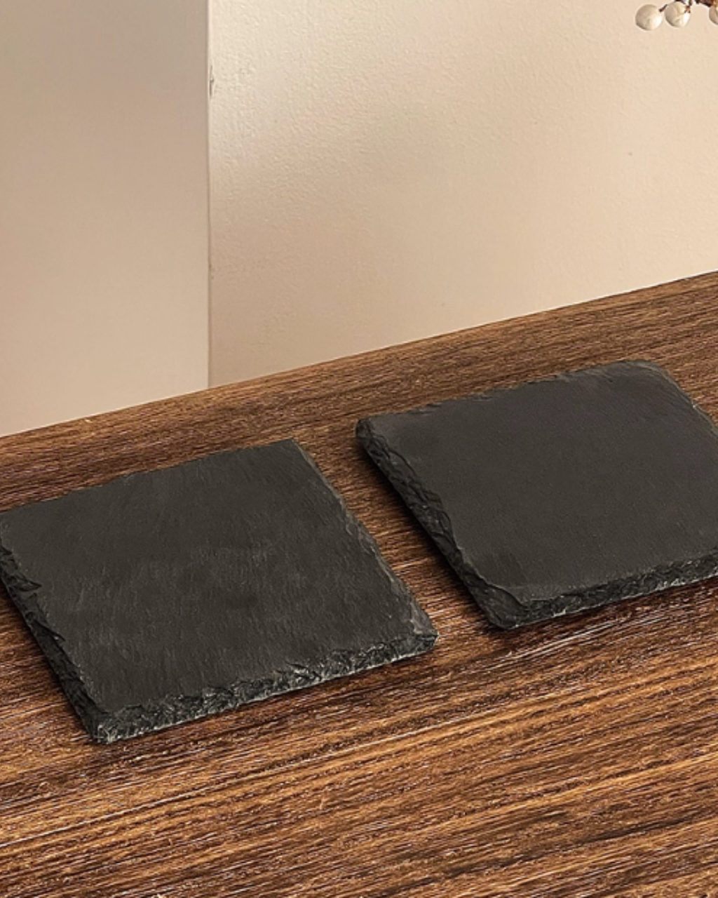 Natural Black Stone Coasters – Heat-Resistant & Durable Table Protection
