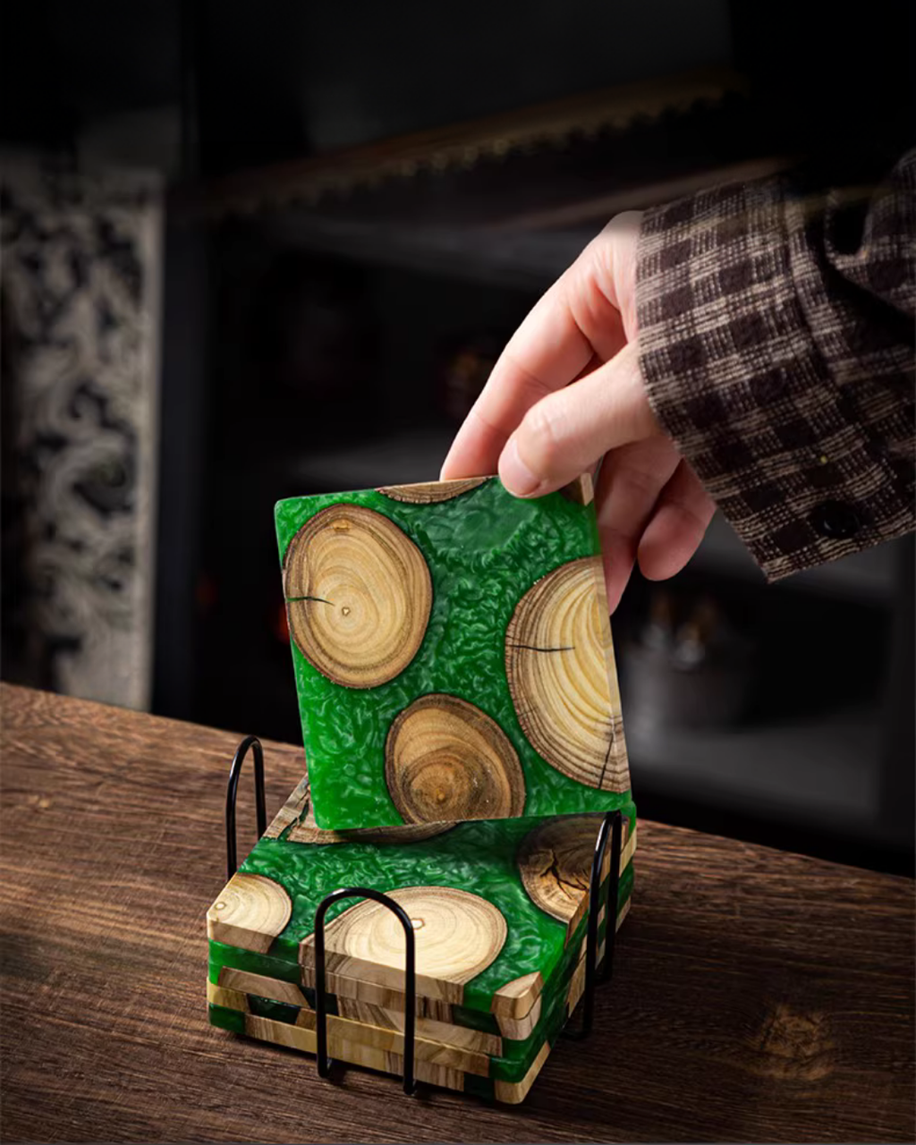 Elegant Resin & Natural Wood Coasters for Coffee, Tea & Everyday Use