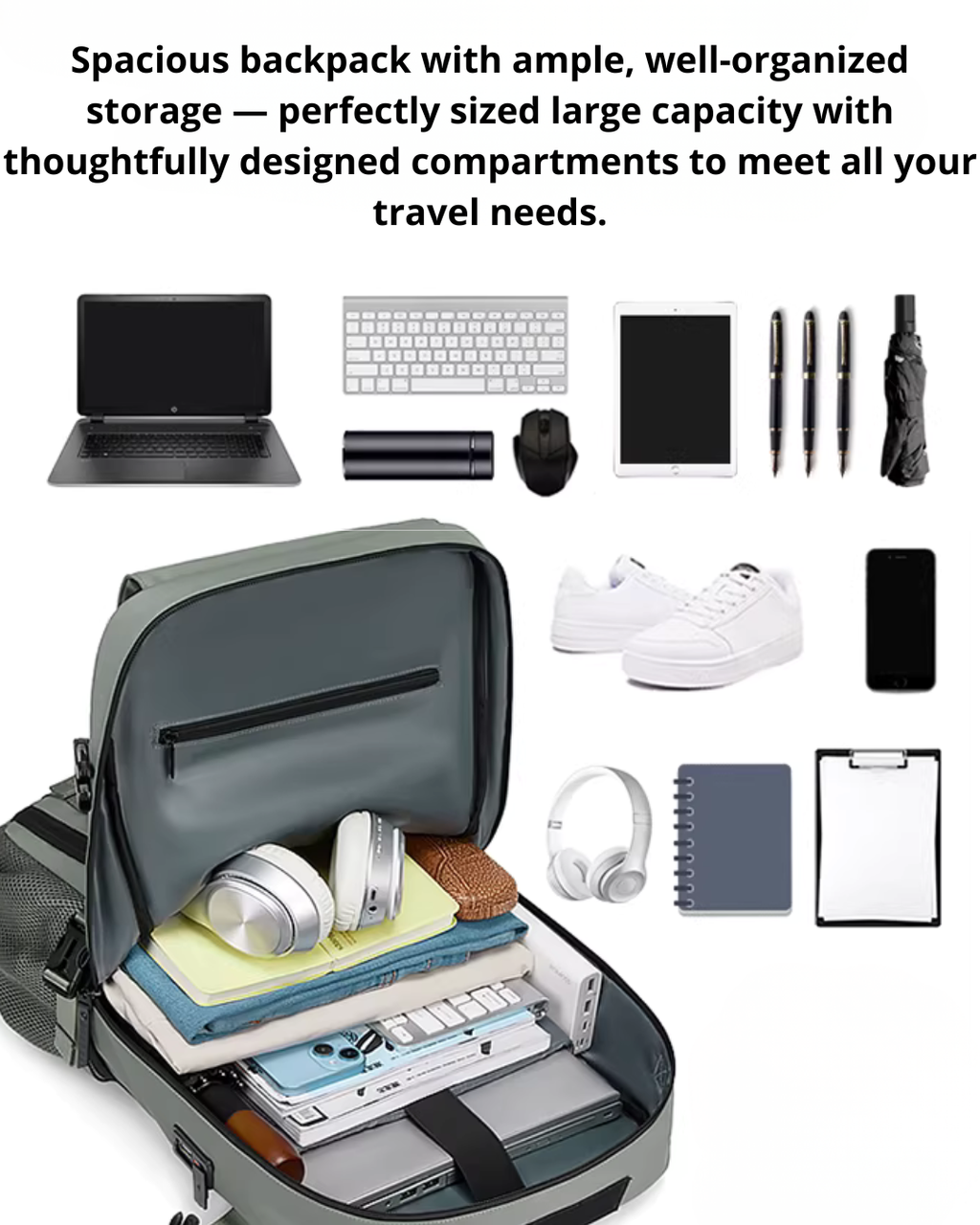 Large-Capacity Travel Backpack – Water-Resistant with Laptop Compartment