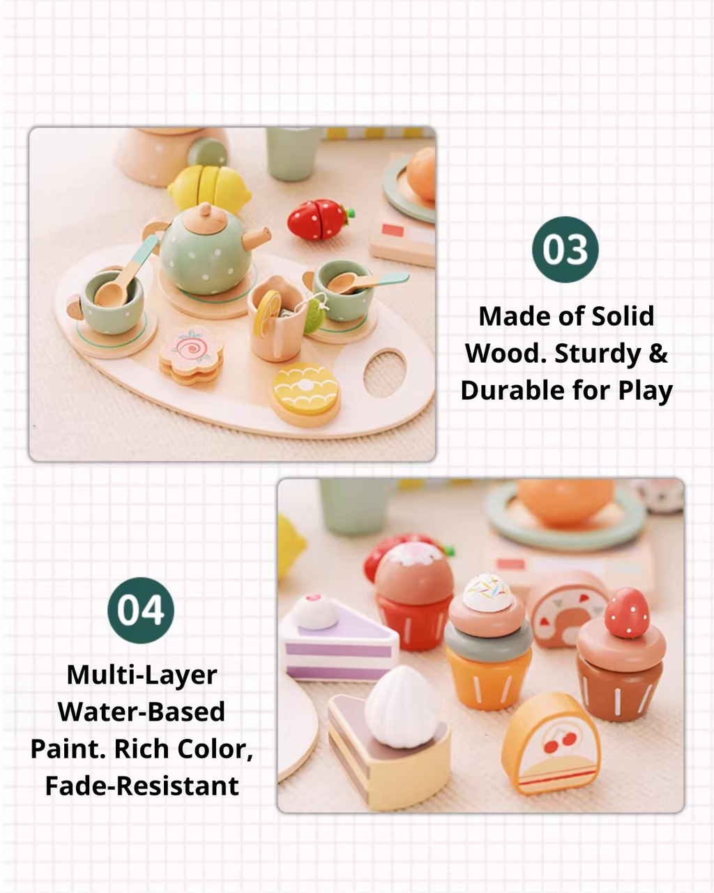 Nordic Wooden Pretend Kitchen & Tea Set for Toddlers – Role Play Toy