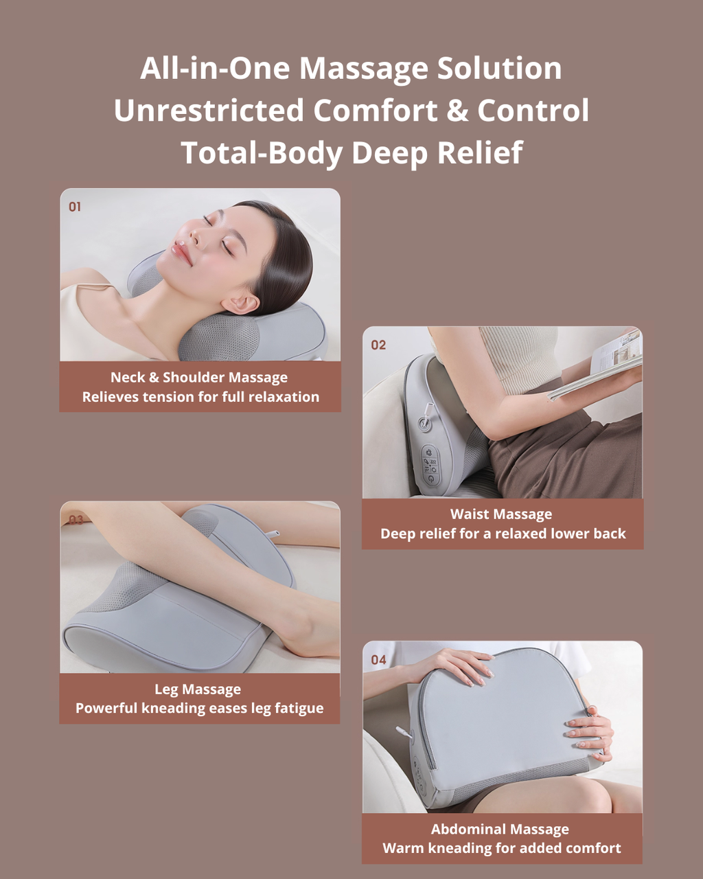 Multi-Function Neck & Shoulder Massager Pillow with Heat & 3D Kneading