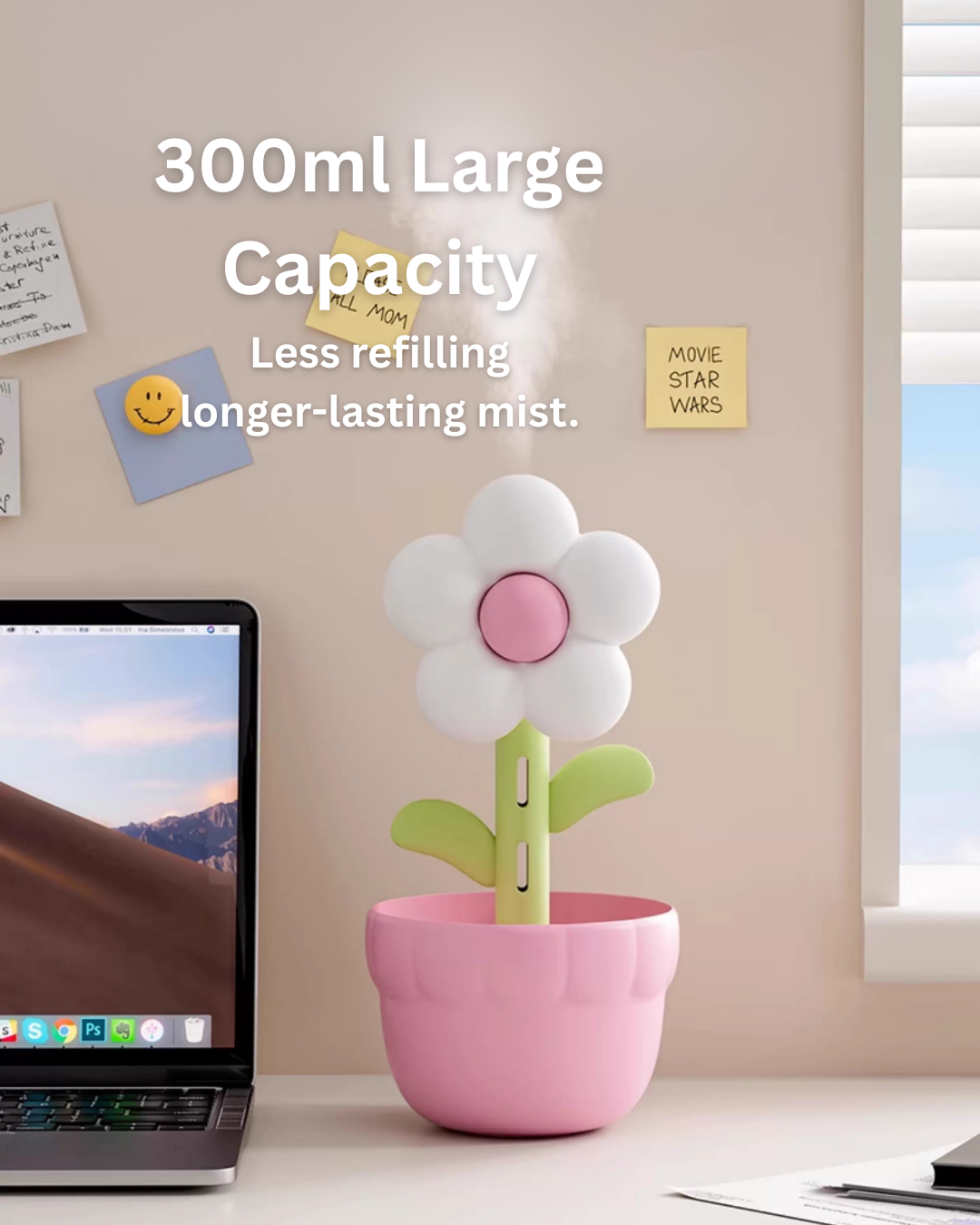 Flower Air Purifier & Humidifier with Quiet Mist and Ambient Light