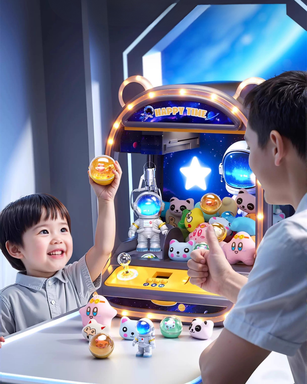 Space Theme Claw Machine Toy — Joystick, LED Lights & Alloy Claw Grip
