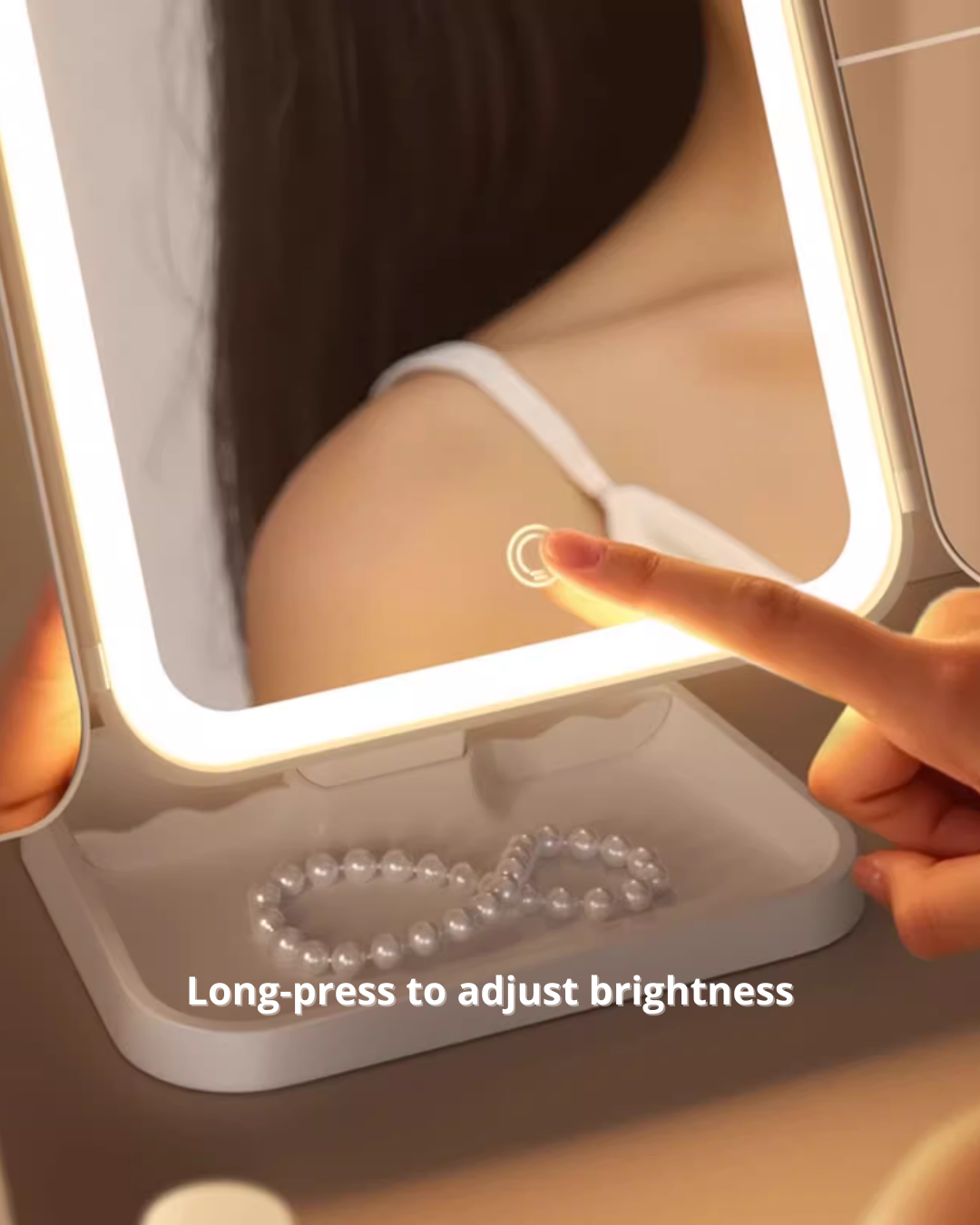 LED Makeup Mirror – 4K HD, Adjustable Lighting & Foldable Design
