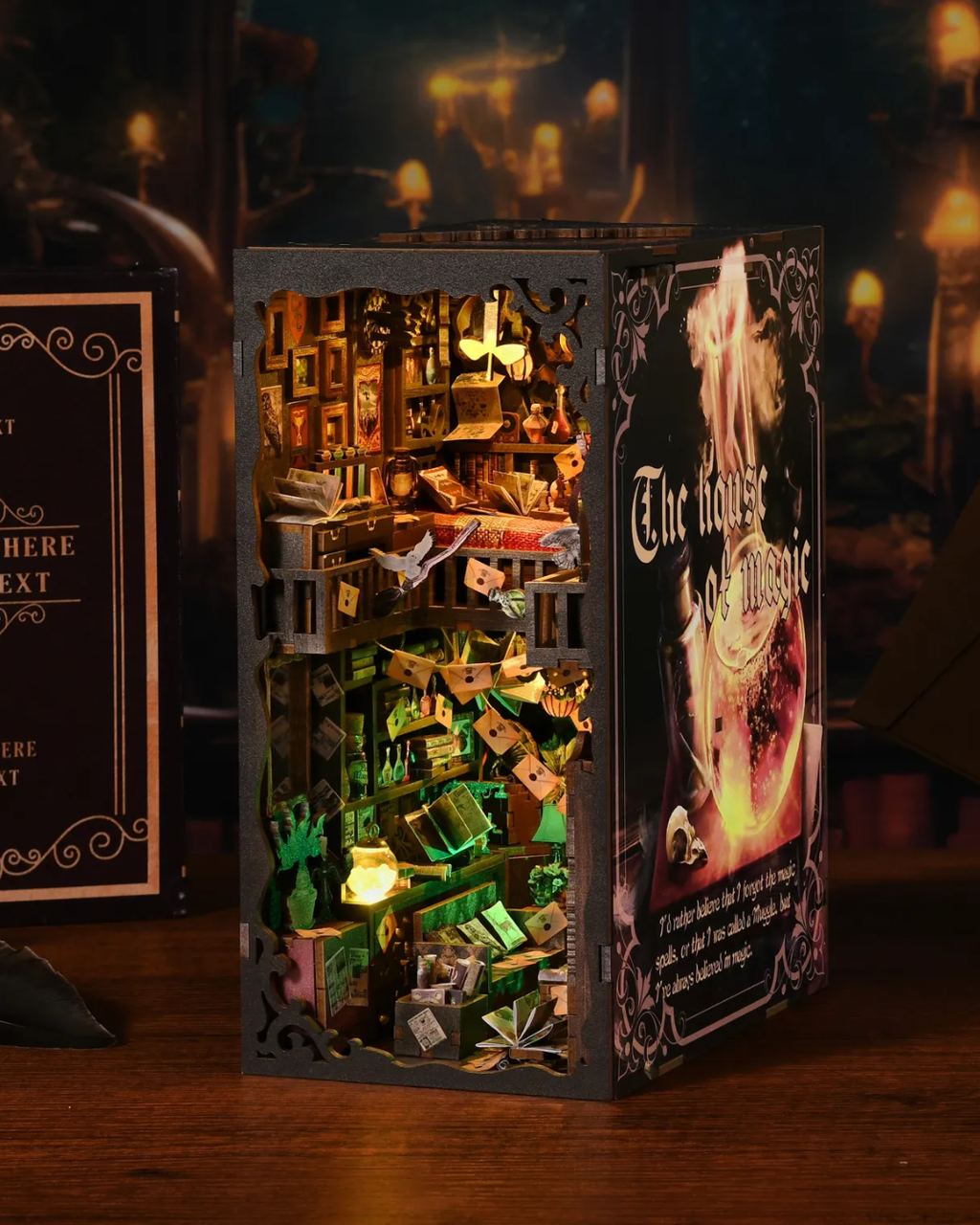 DIY Book Nook Kit with LED Lights – Wizard Bookshelf Insert