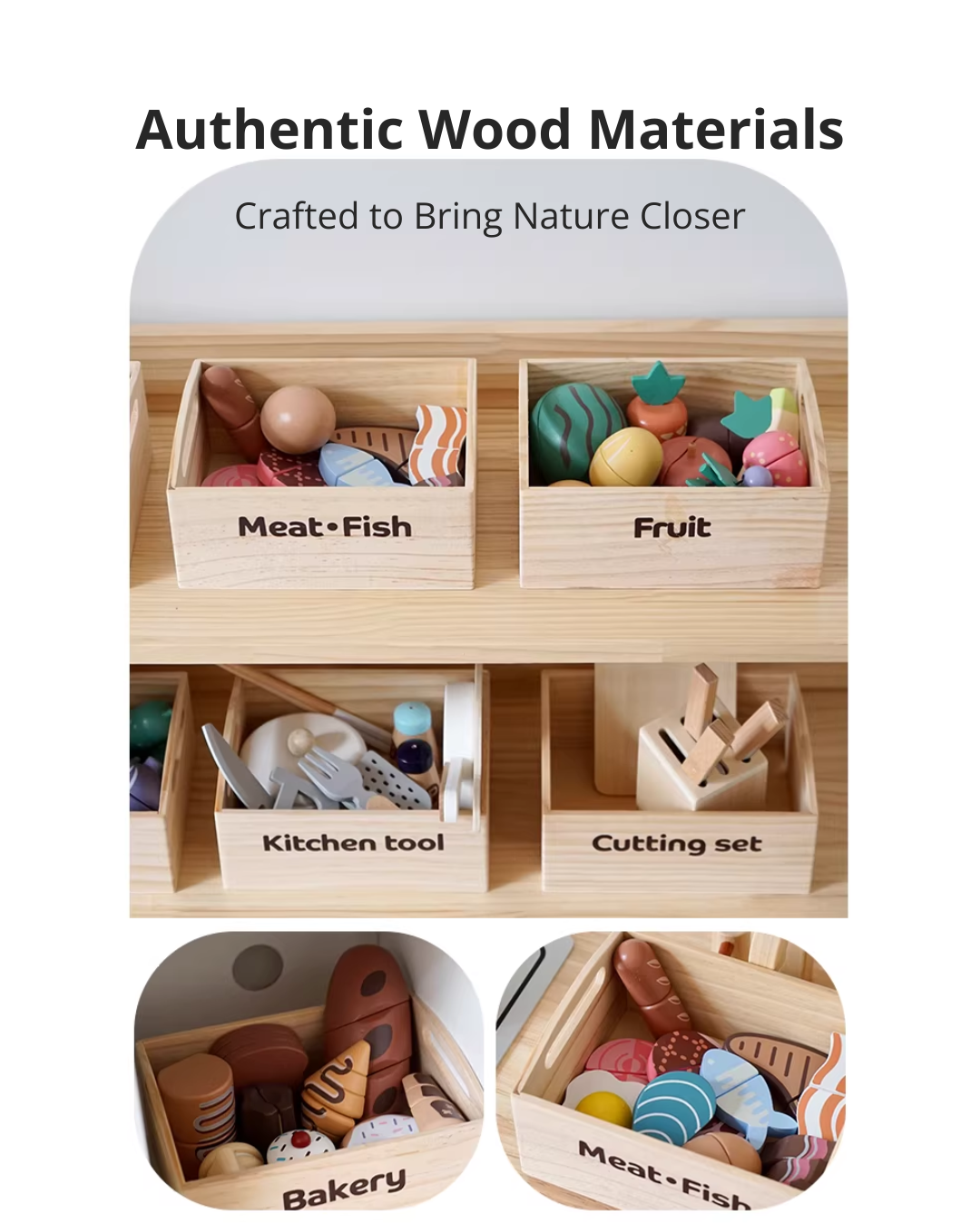 Kids Wooden Play Kitchen & Food Toy Set – Pretend Play for Toddlers