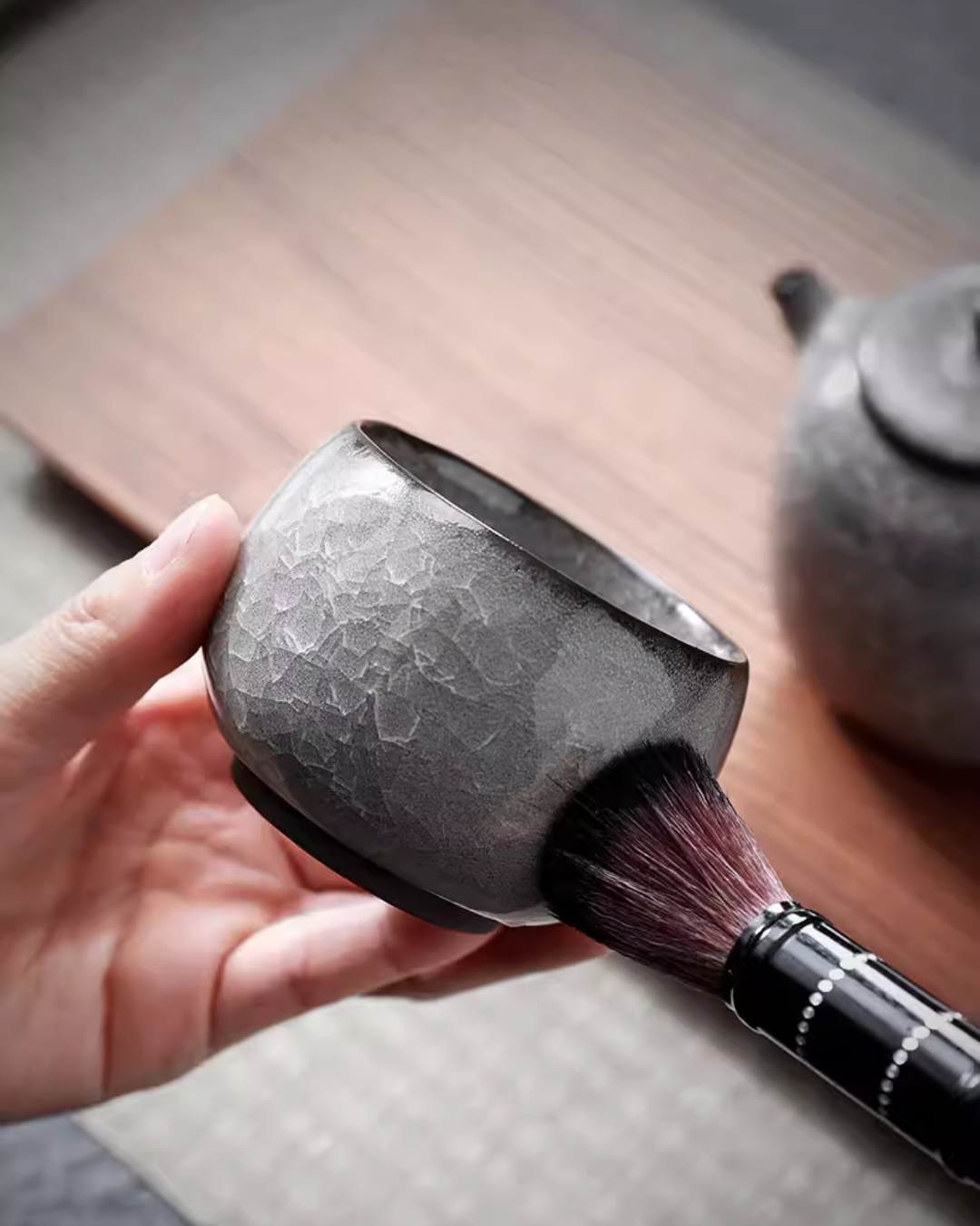 Black Ice Blossom Ceramic Tea Cup for Mindful Daily Rituals