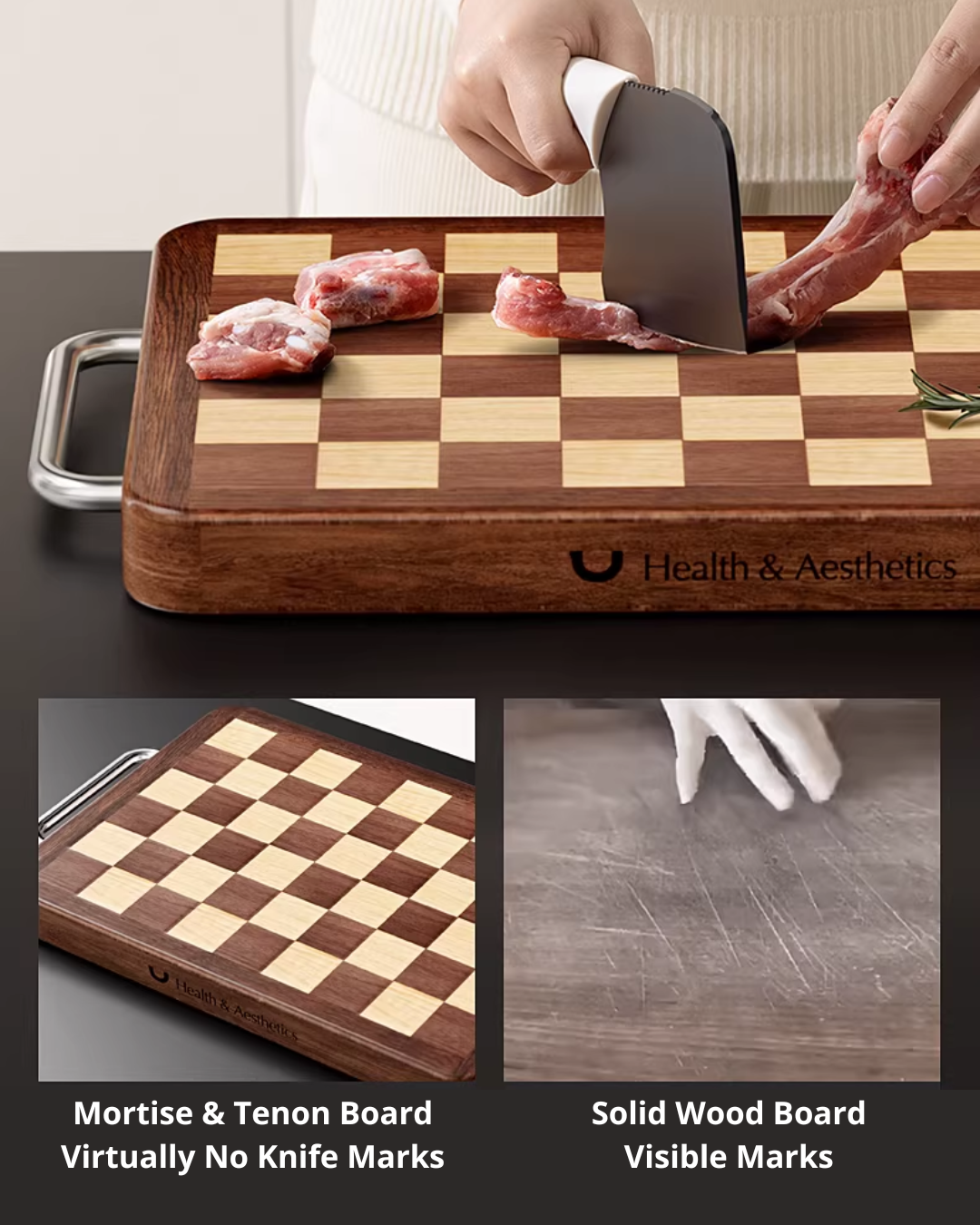 Mortise & Tenon End-Grain Ebony Cutting Board – Durable & Antibacterial