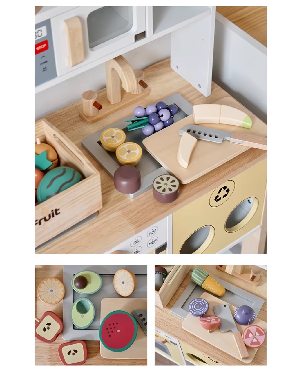 Kids Wooden Play Kitchen & Food Toy Set – Pretend Play for Toddlers