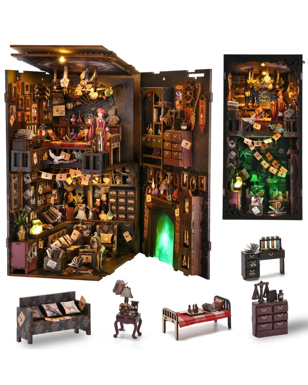 DIY Book Nook Kit with LED Lights – Wizard Bookshelf Insert