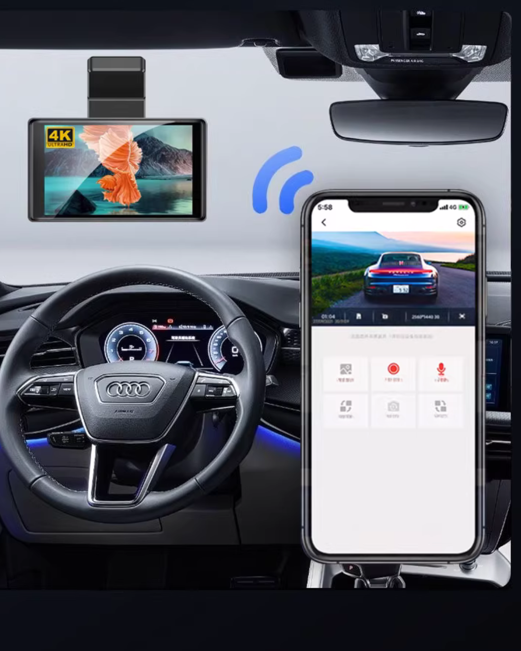 4K Night Vision Dash Cam – Front & Rear, WiFi App & Emergency Lock