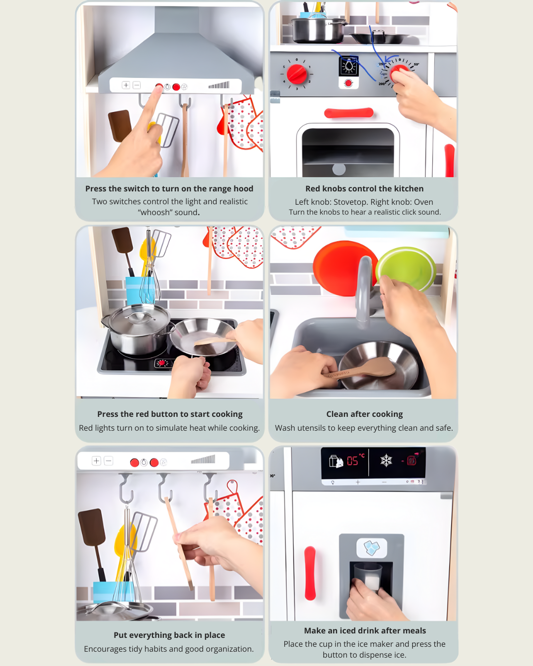 Kids Wooden Play Kitchen Set – Lights, Sounds & Ice Maker for Toddlers