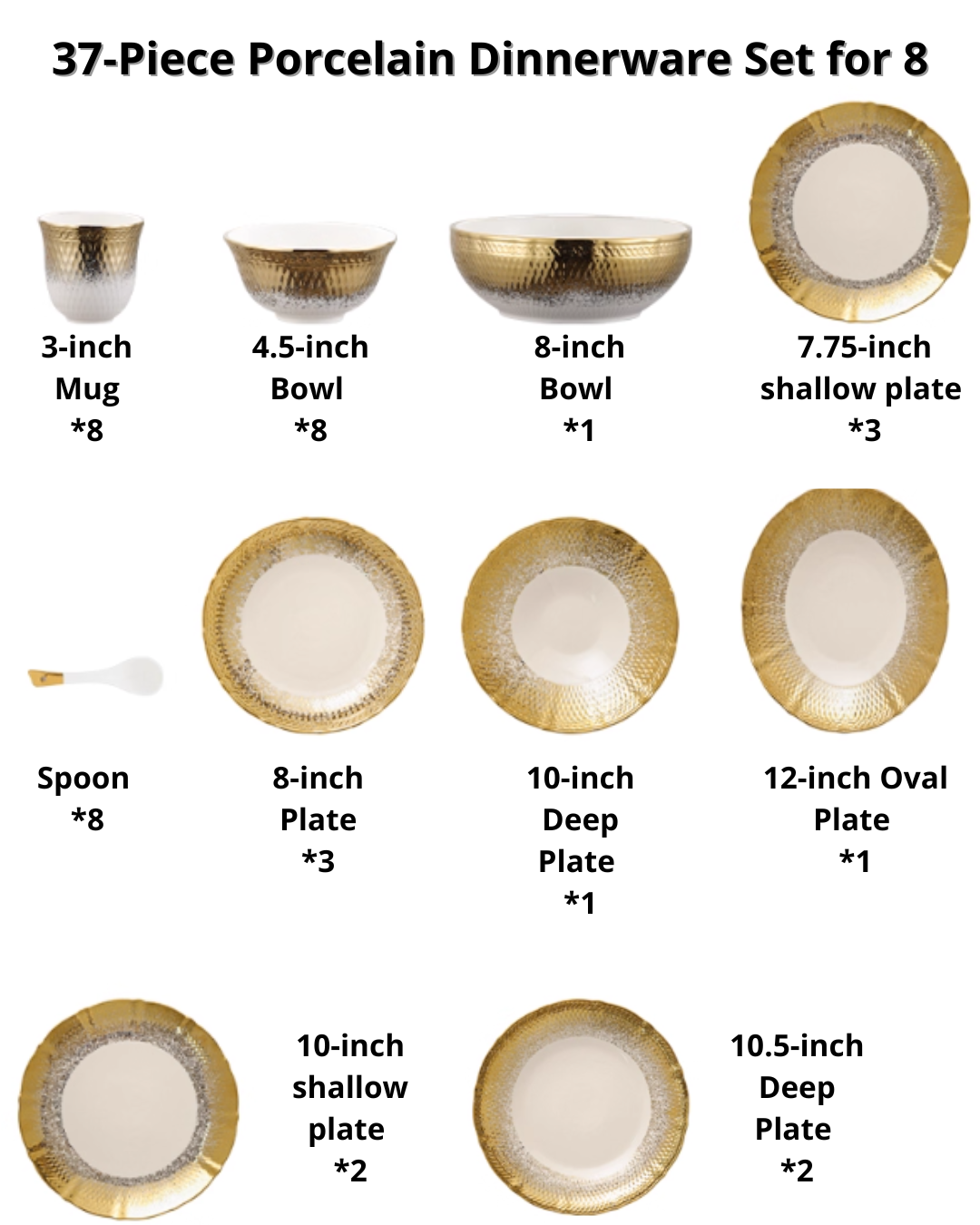 Elegant Porcelain Dinnerware Set with Gold Rim for Everyday Dining