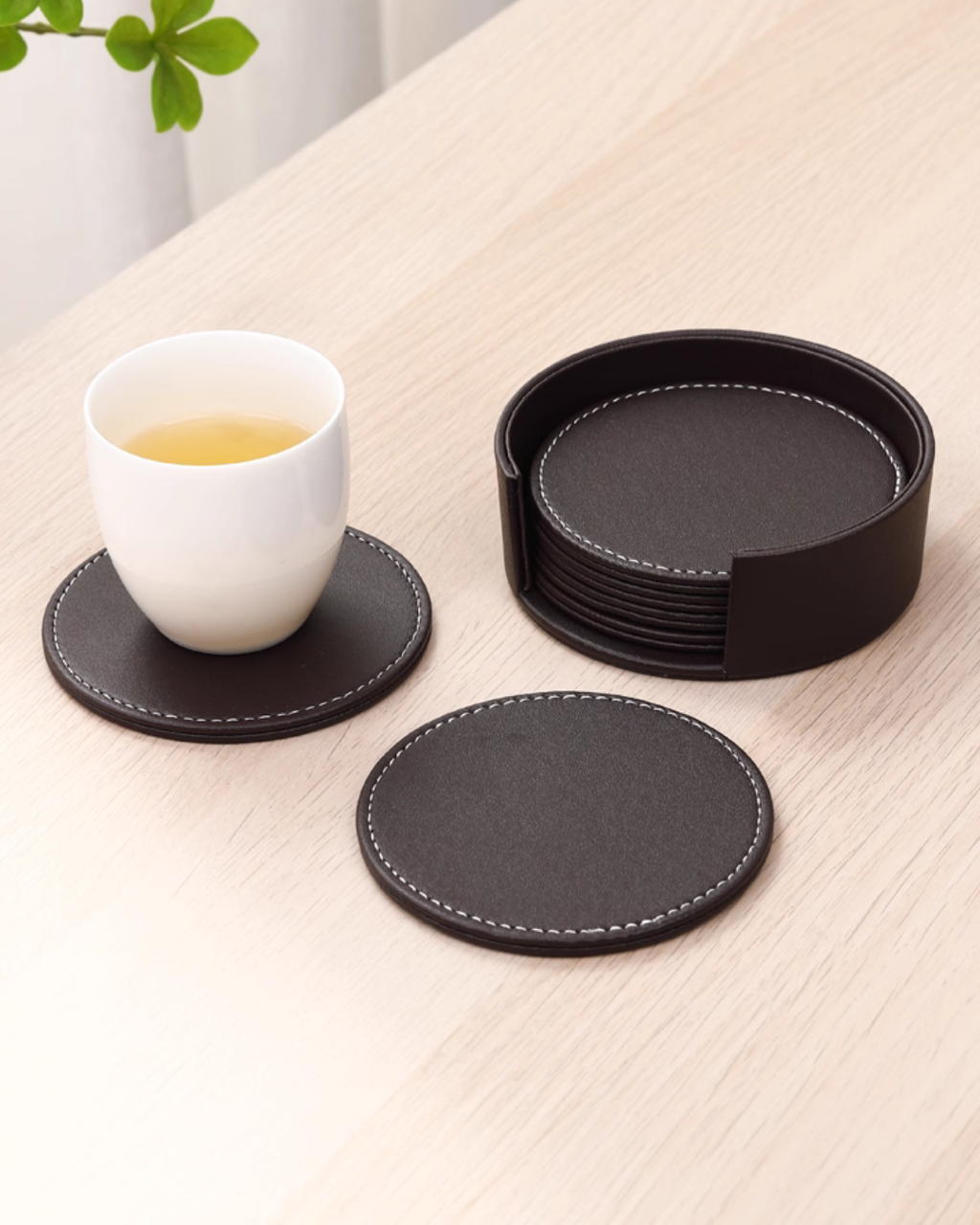 Premium Leather Coaster Set – Noise-Reducing & Heat-Resistant