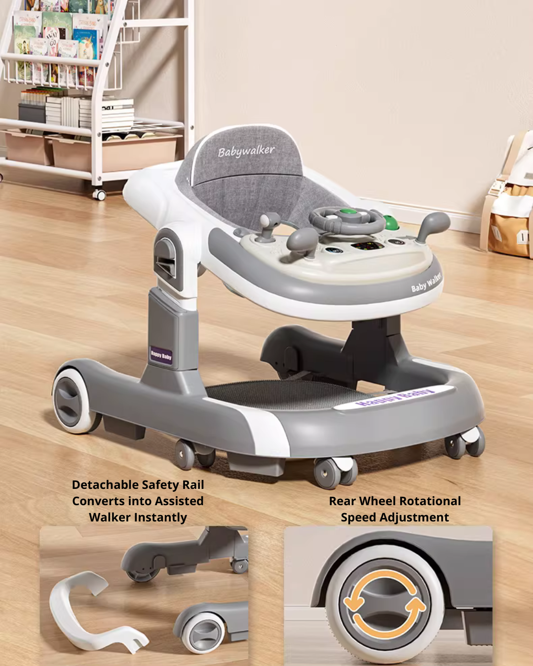 4-in-1 Baby Walker with Music & Lights Activity Tray – 6 Months+
