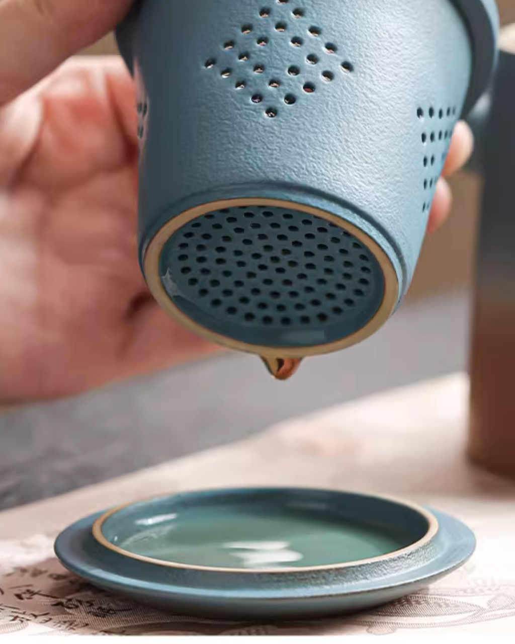 Wood Handle Ceramic Tea Mug with Infuser for Office & Home