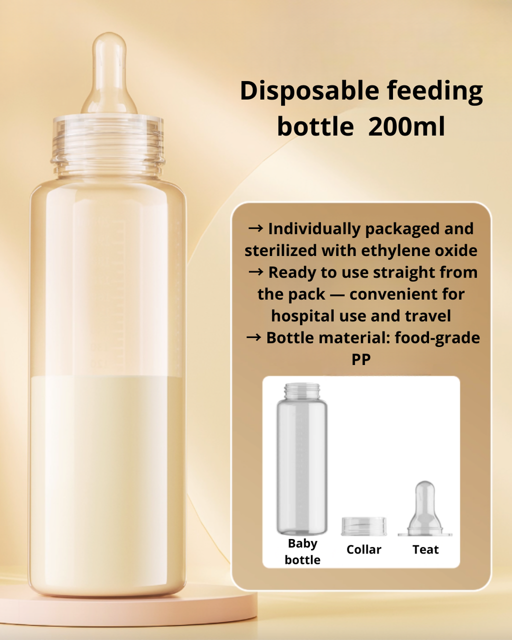 Disposable Baby Bottle – 200ml, BPA-Free, EO-Sterilized, Ready-to-Use