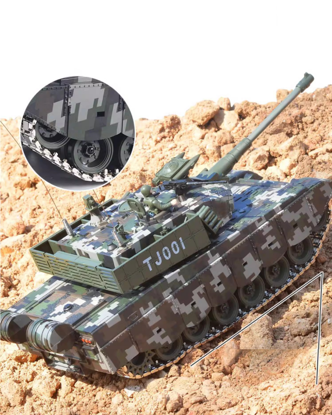 50CM RC Battle Tank with Metal Tracks, 360° Turret & Smoke Effects