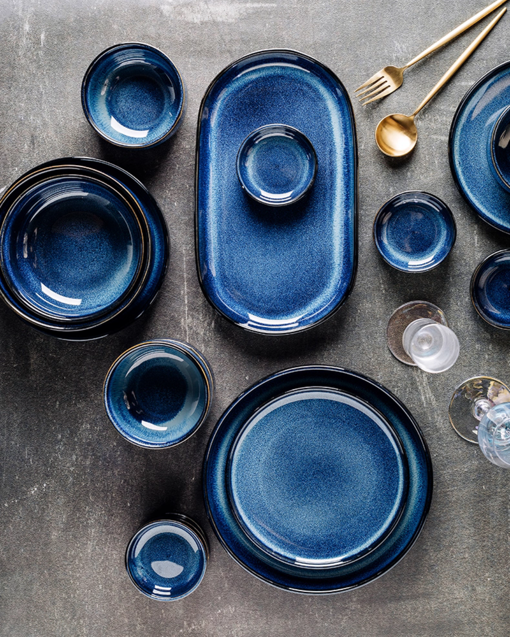 Artisan Nordic Starry Sky Dinnerware Set – Unique Blue Tableware