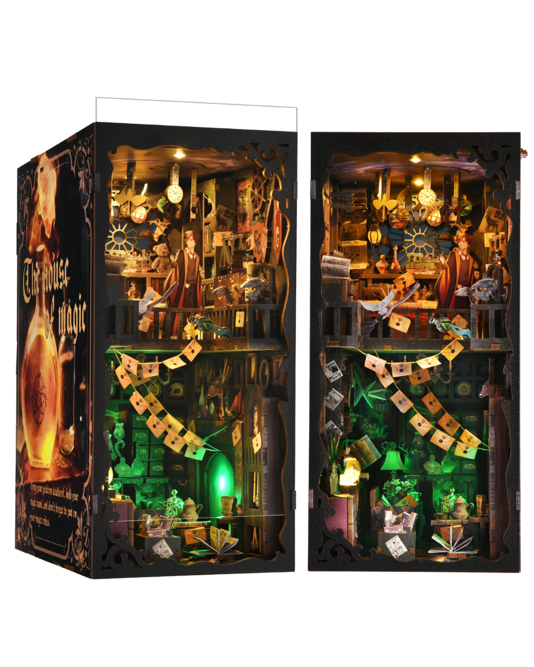 DIY Book Nook Kit with LED Lights – Wizard Bookshelf Insert