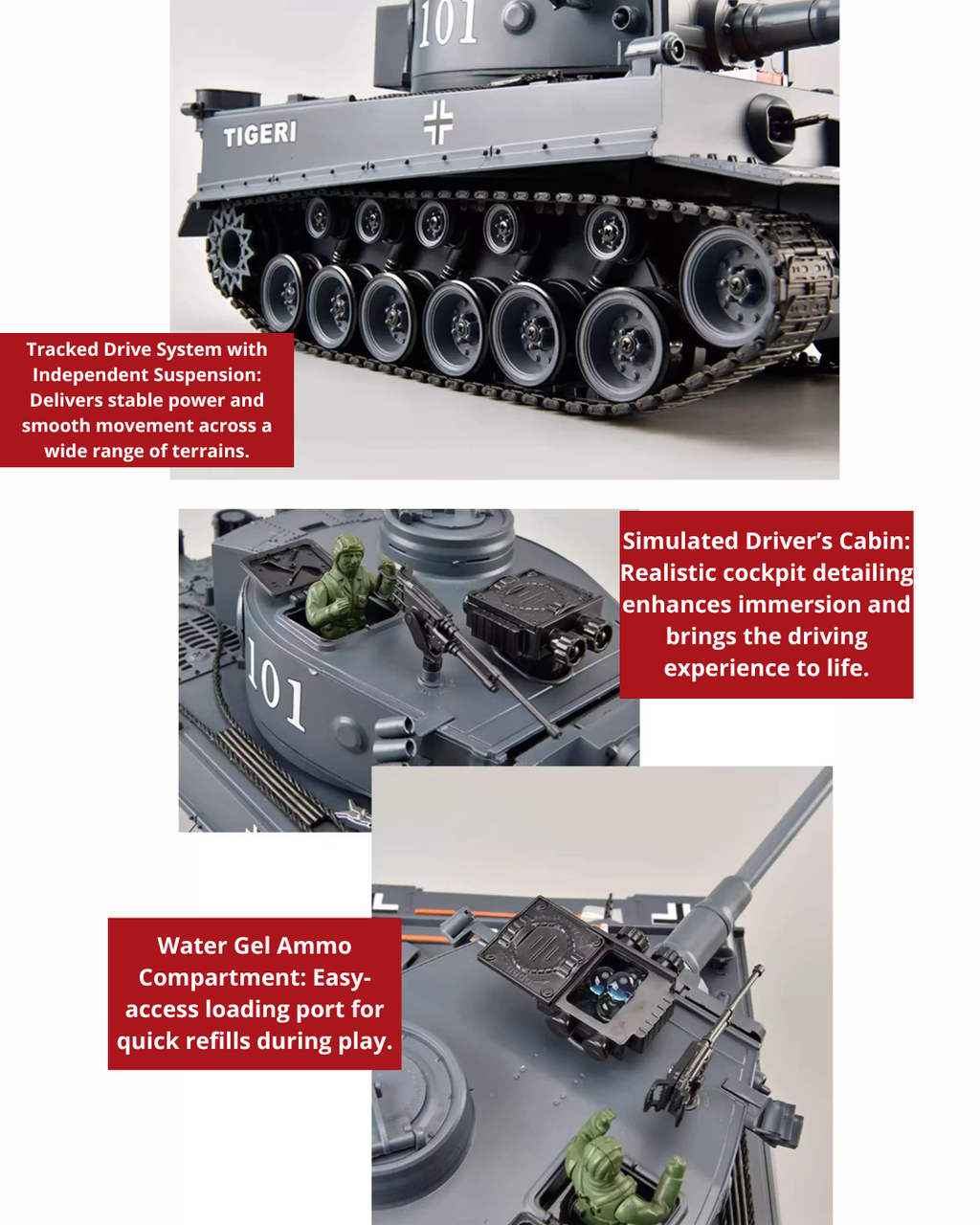1:18 RC Water Bullet Tank with Adjustable Cannon & Shock-Absorbing Tracks