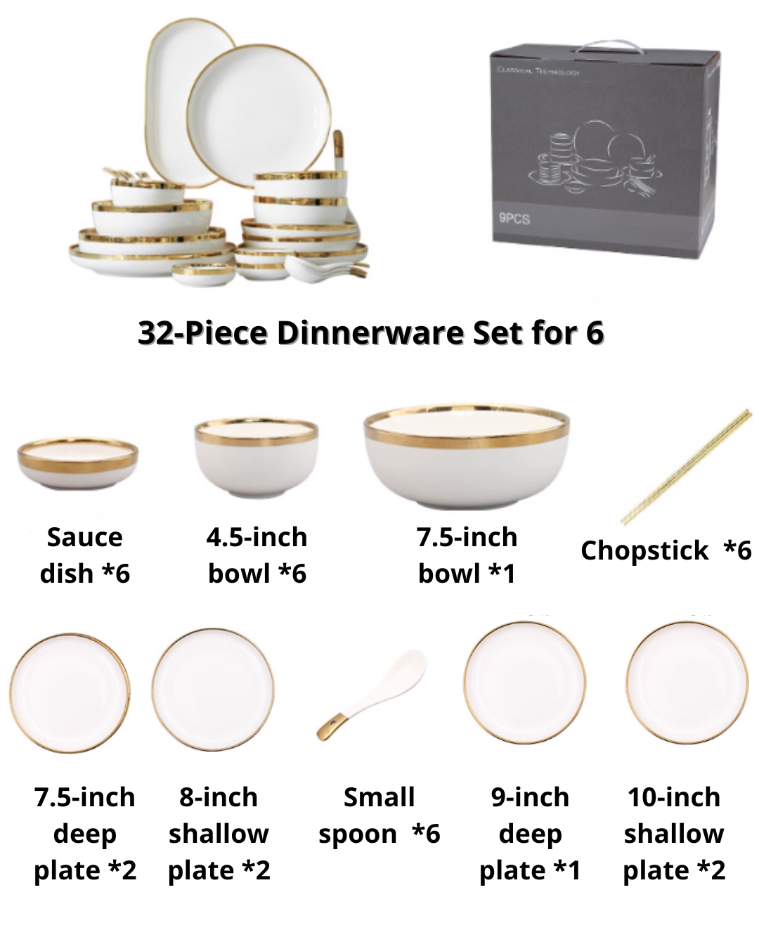 Nordic Luxe Gold-Trim Dinnerware Set – Minimalist Porcelain for Home