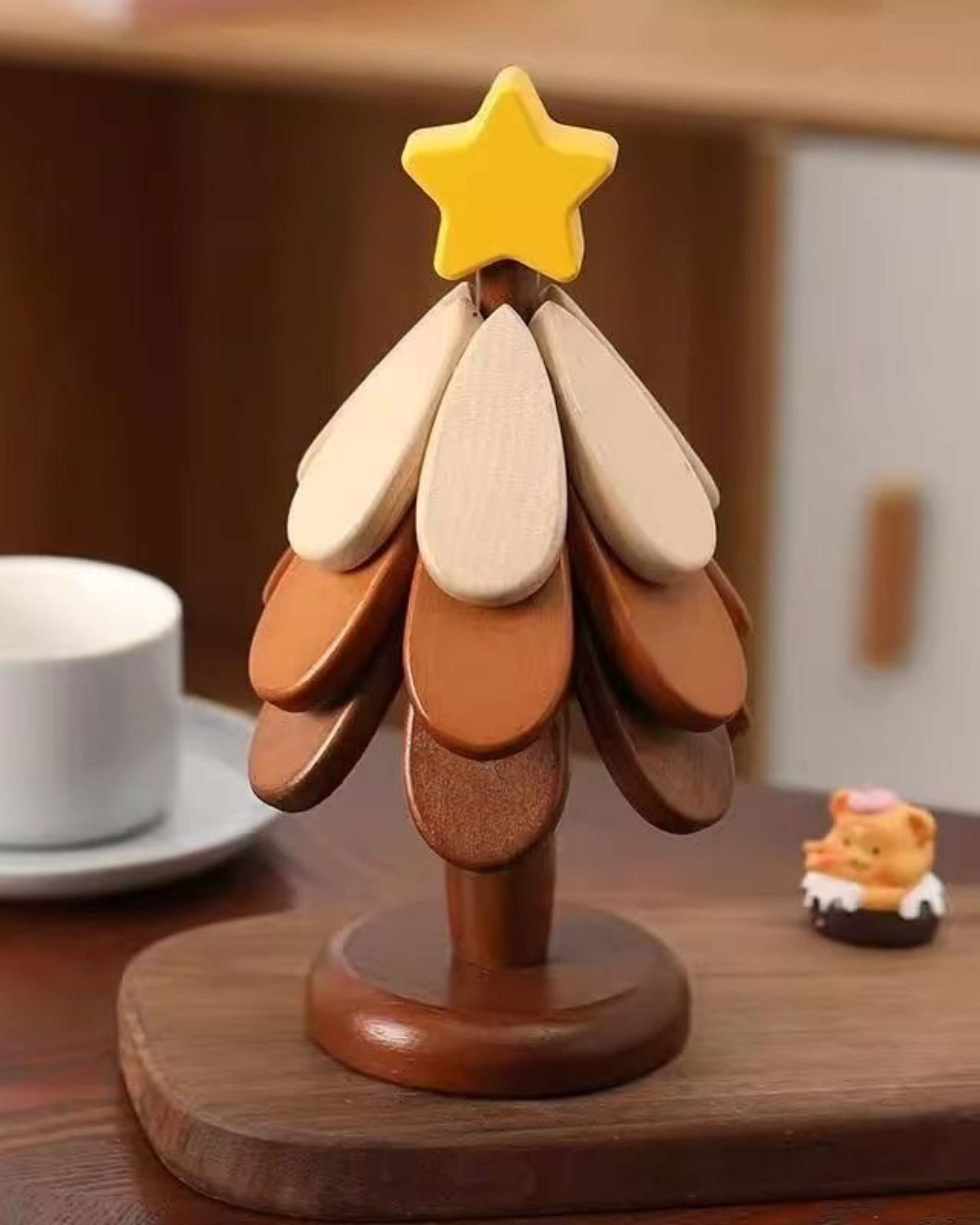 Solid Wood Christmas Tree Trivet & Coaster Set – Heat Resistant