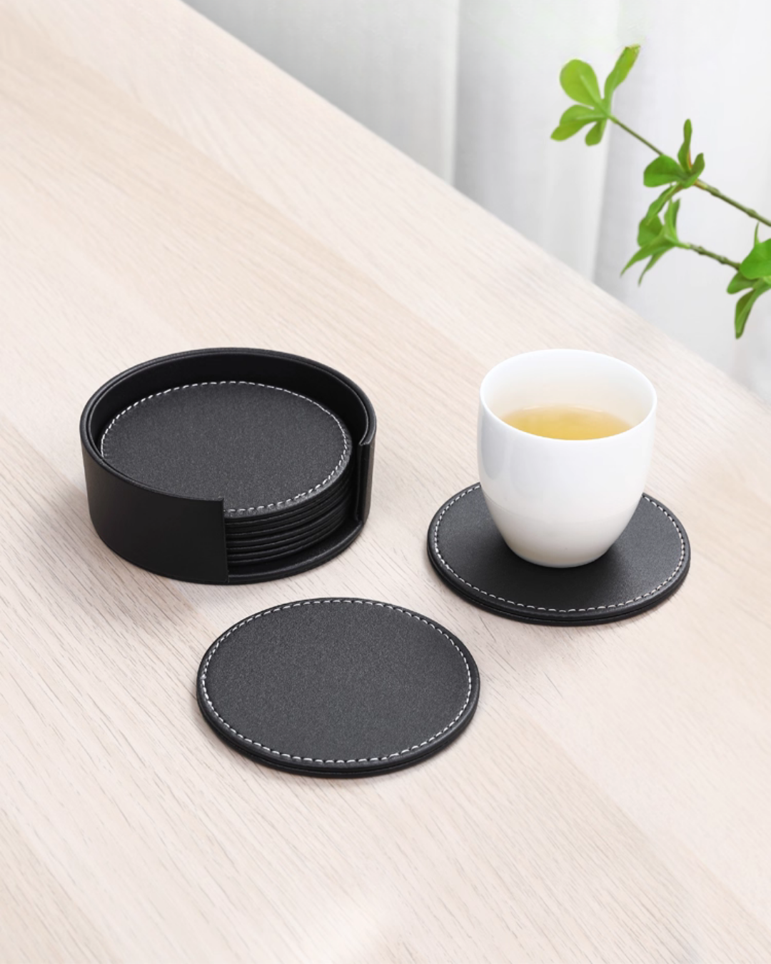 Premium Leather Coaster Set – Noise-Reducing & Heat-Resistant