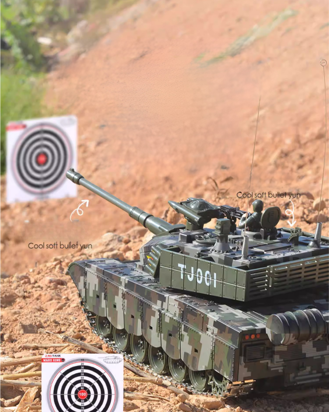 50CM RC Battle Tank with Metal Tracks, 360° Turret & Smoke Effects