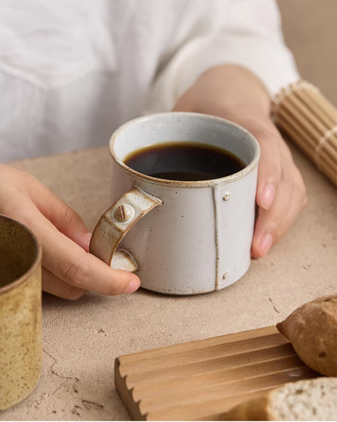 Vintage Rivet Handle Ceramic Mug for Everyday Coffee & Tea