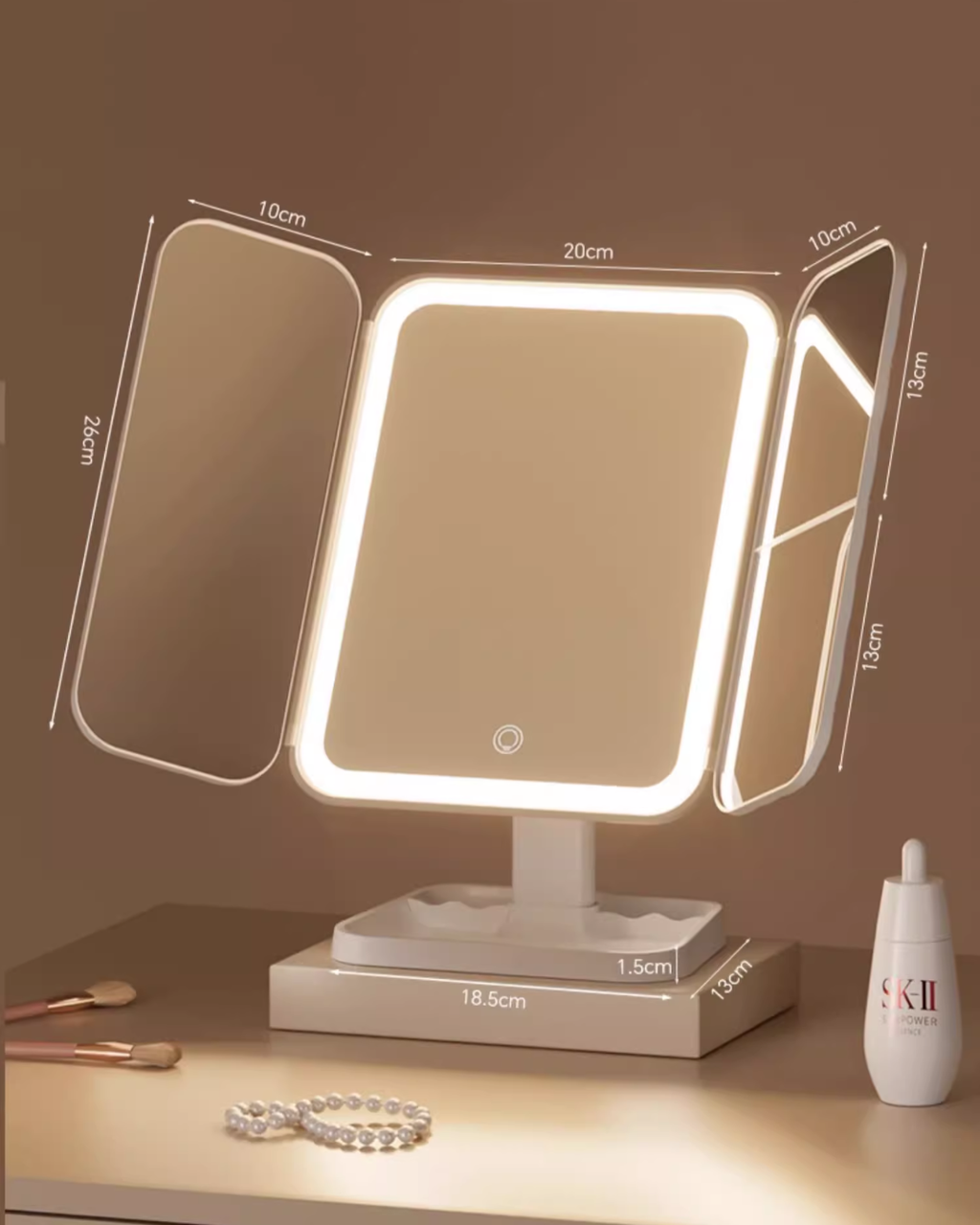 LED Makeup Mirror – 4K HD, Adjustable Lighting & Foldable Design