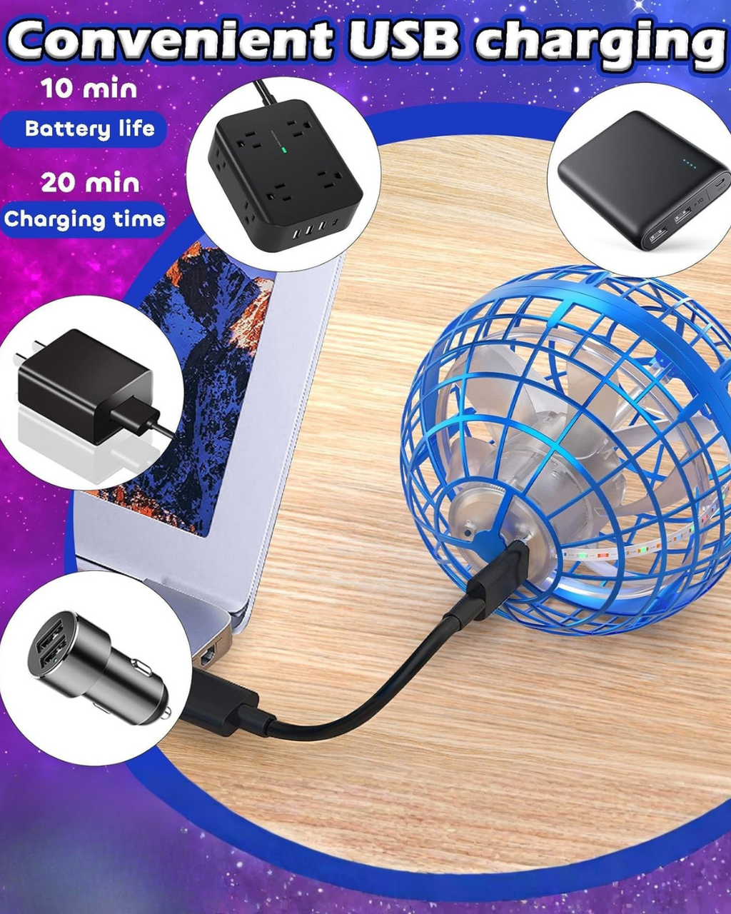 2026 Upgraded Flying Orb Ball – LED Hovering Spinner Toy for Kids