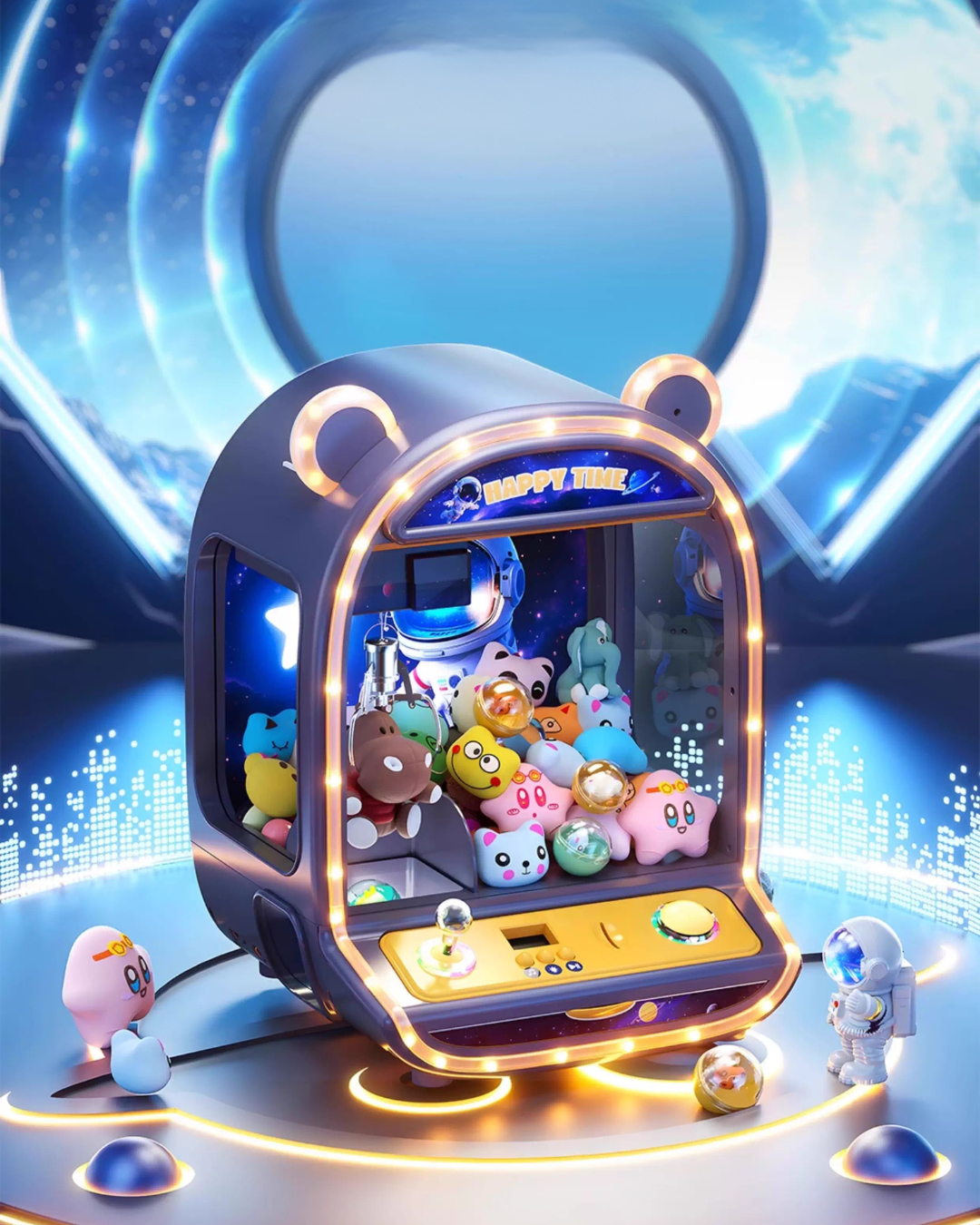 Space Theme Claw Machine Toy — Joystick, LED Lights & Alloy Claw Grip