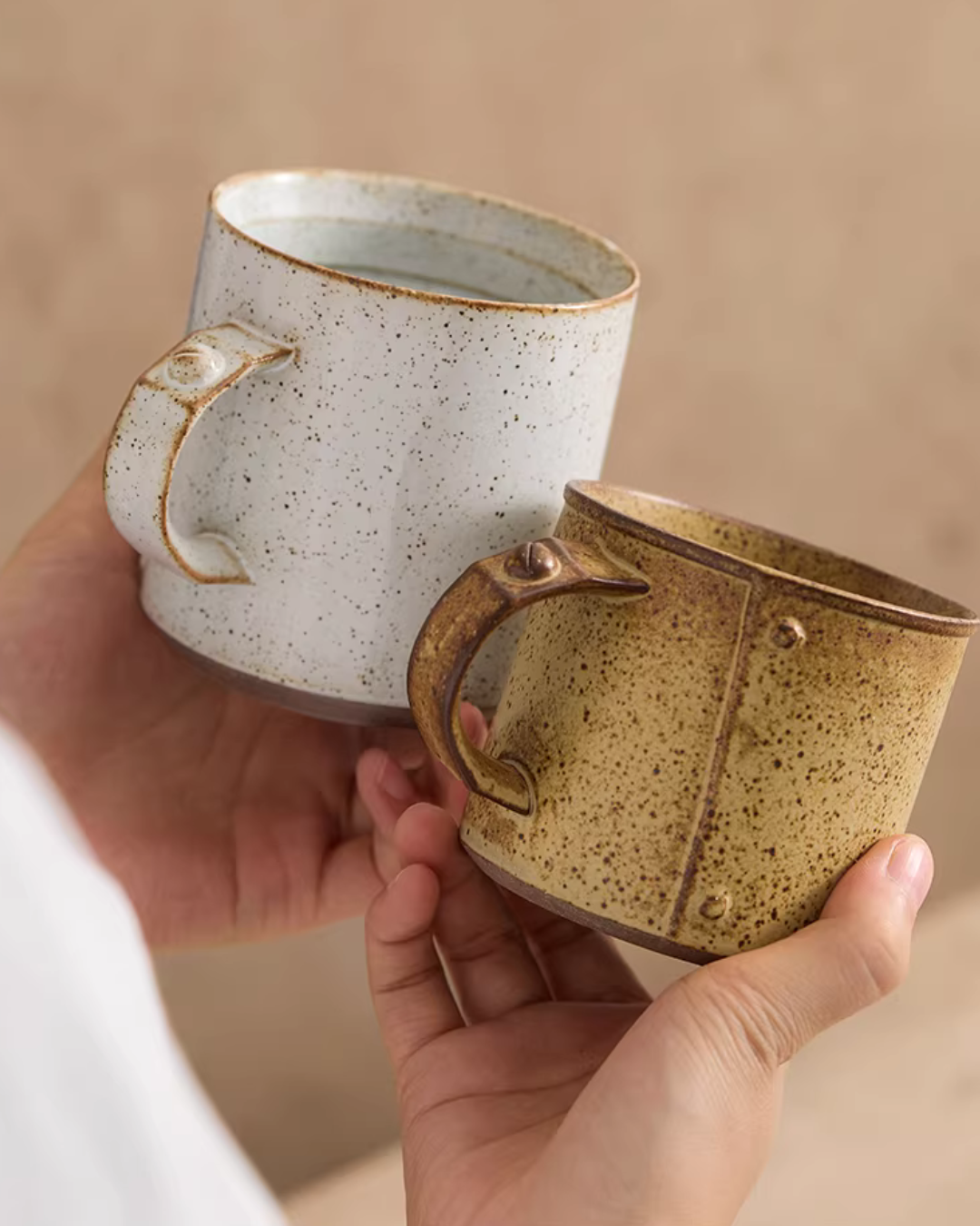 Vintage Rivet Handle Ceramic Mug for Everyday Coffee & Tea