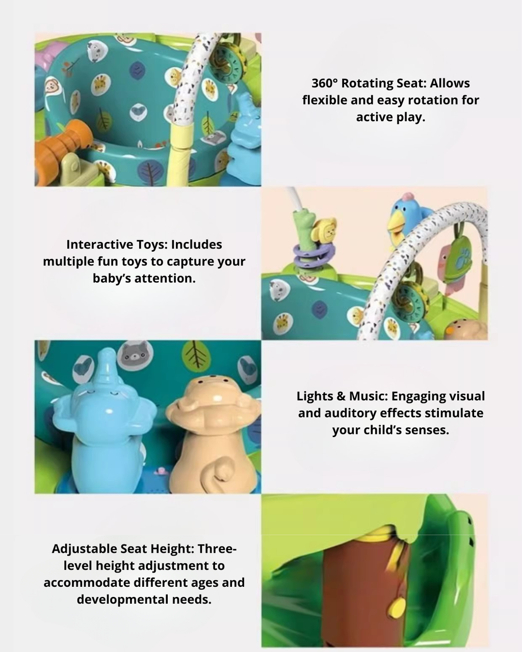 Multi-Function Baby Jumper Chair with 360° Rotating Seat & Toys