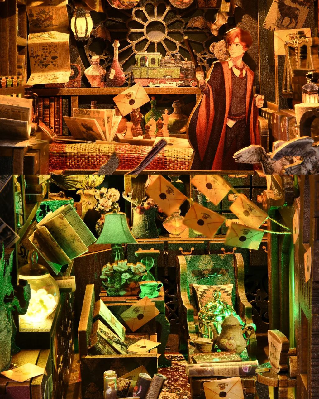 DIY Book Nook Kit with LED Lights – Wizard Bookshelf Insert